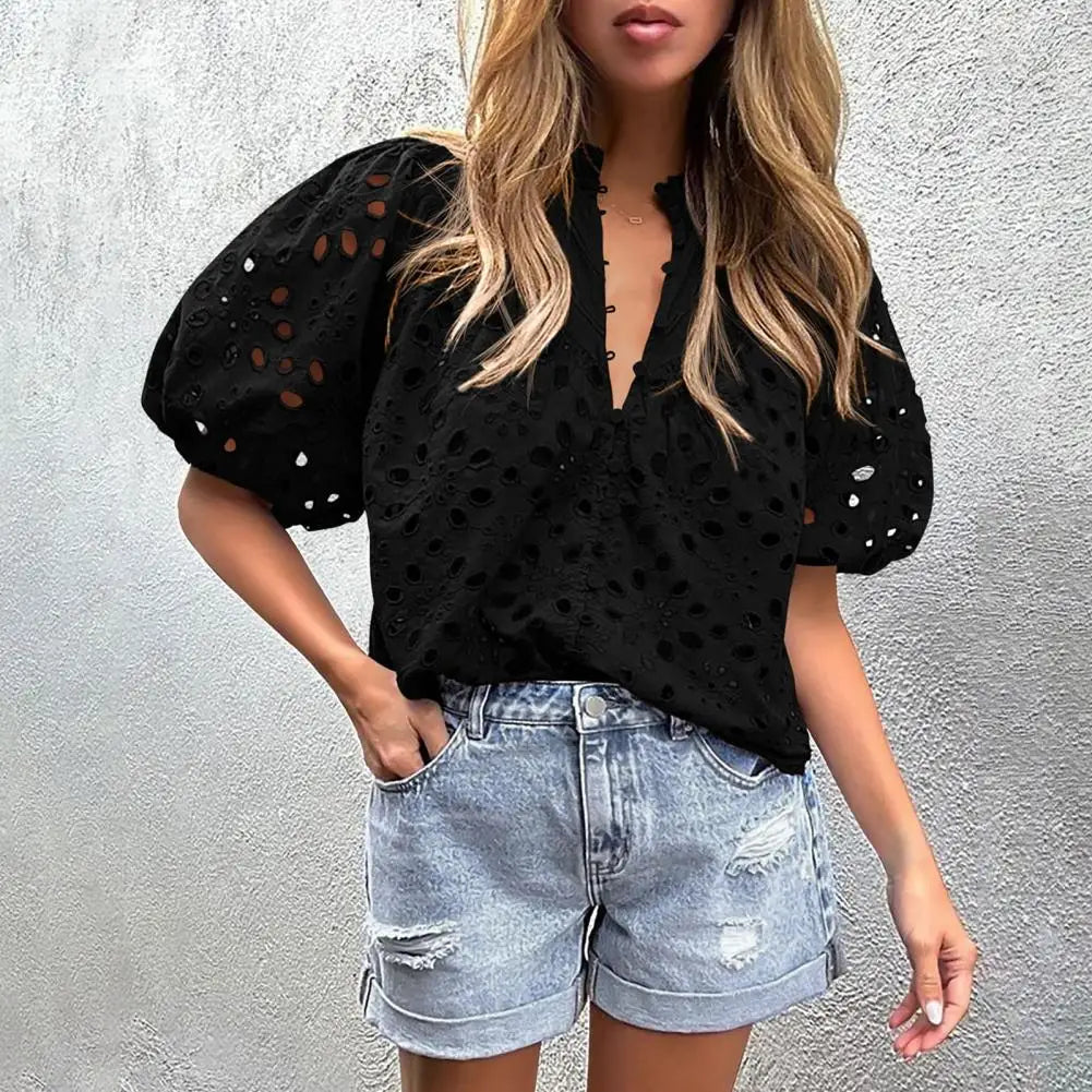 Camisa Floral con Manga Volumen