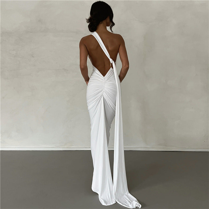 Vestido Asimétrico con Lazo Drapado