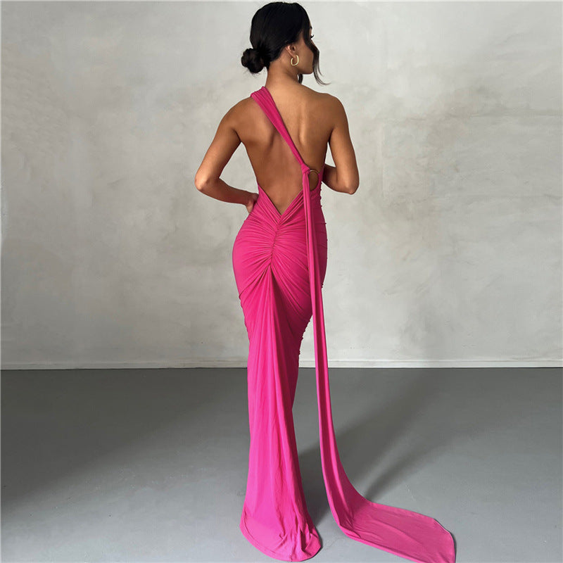 Vestido Asimétrico con Lazo Drapado