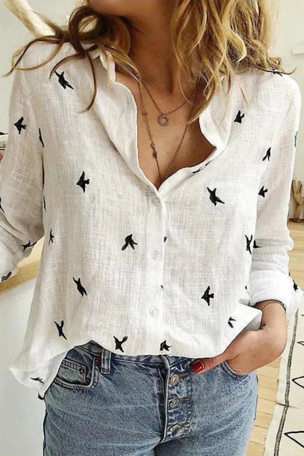 Camisa Estampada de Aves