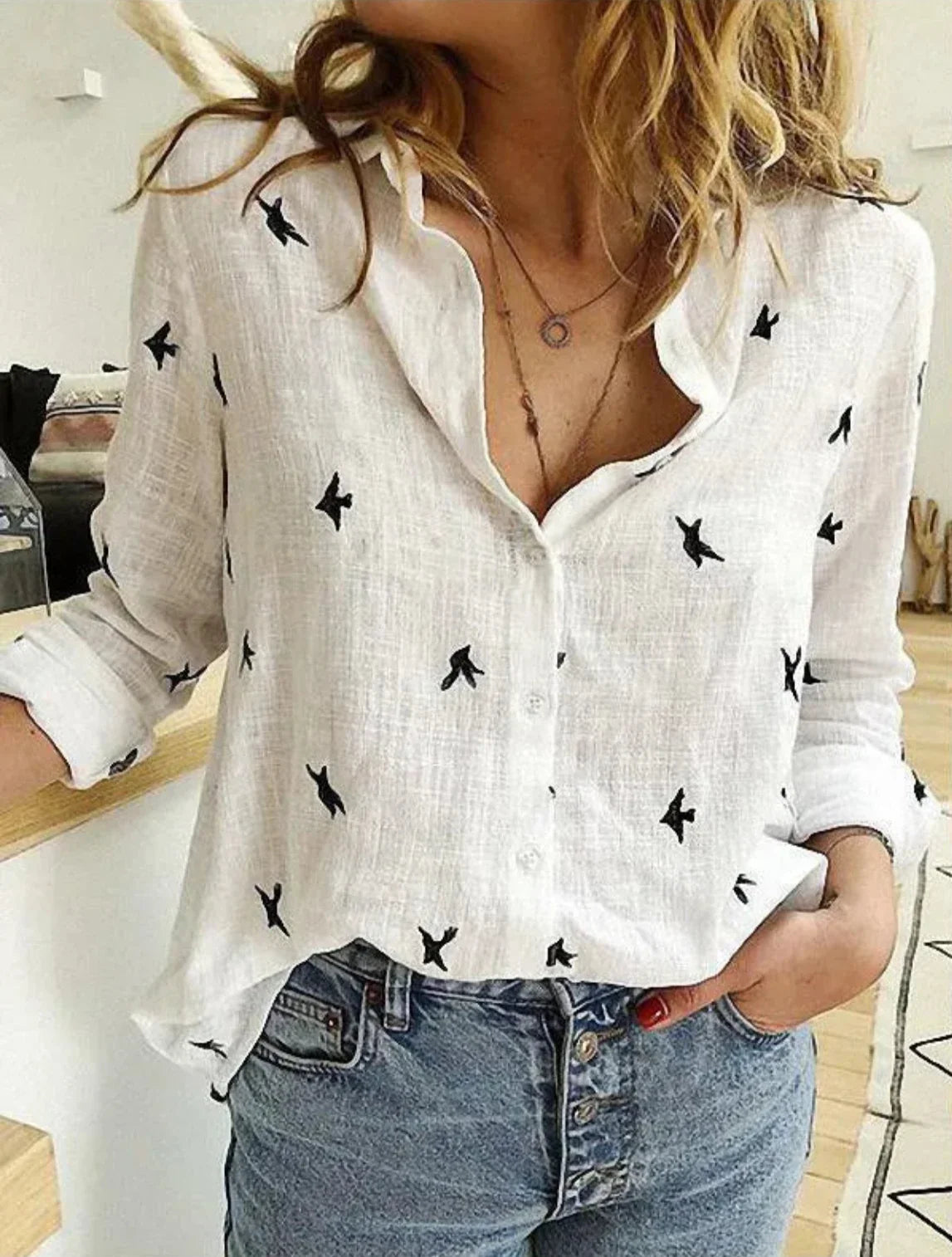 Camisa Estampada de Aves