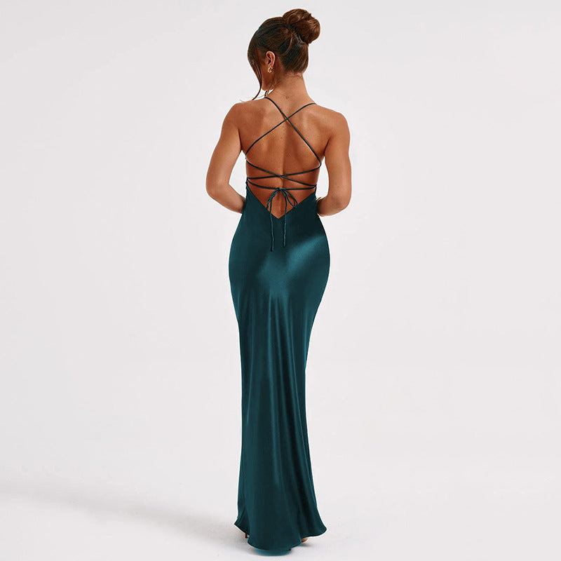 Vestido Gala Satinado de Espalda Descubierta