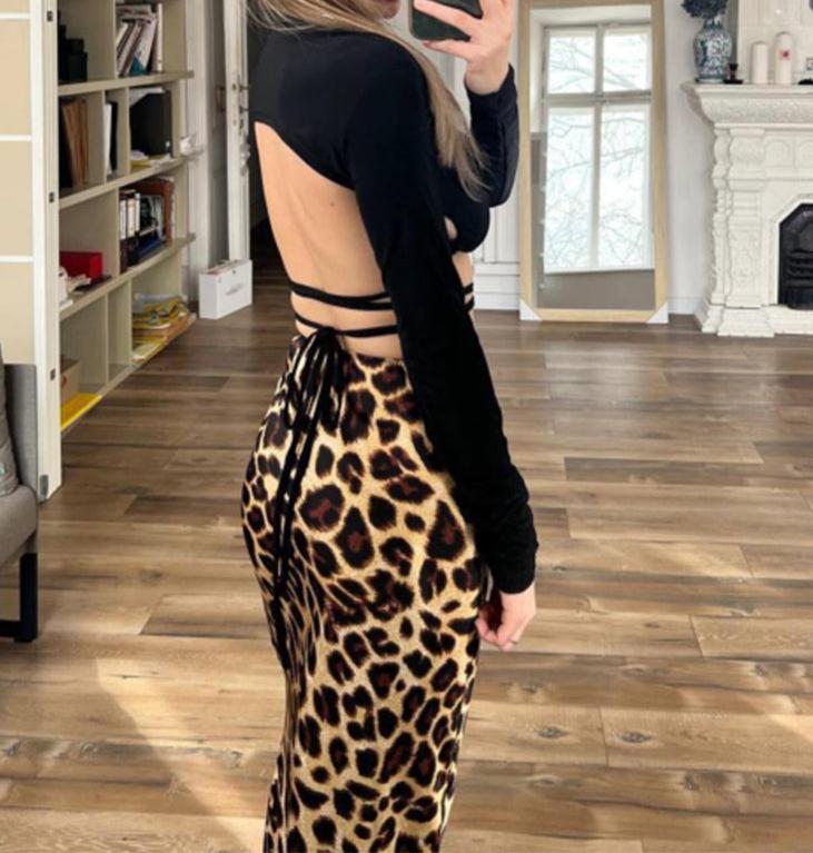 Falda Larga de Estampado Leopardo