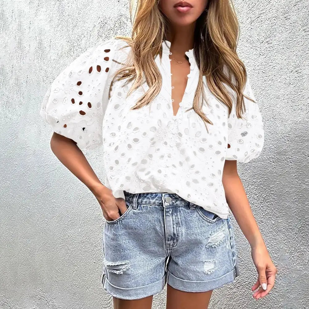 Camisa Floral con Manga Volumen