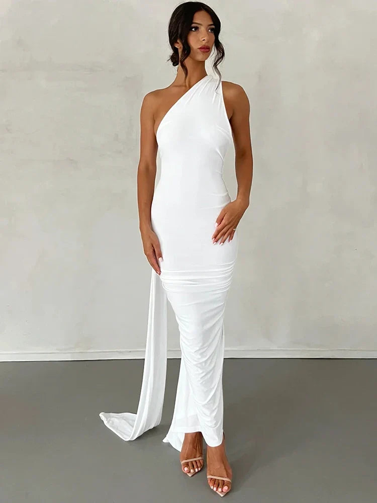 Vestido Asimétrico con Lazo Drapado