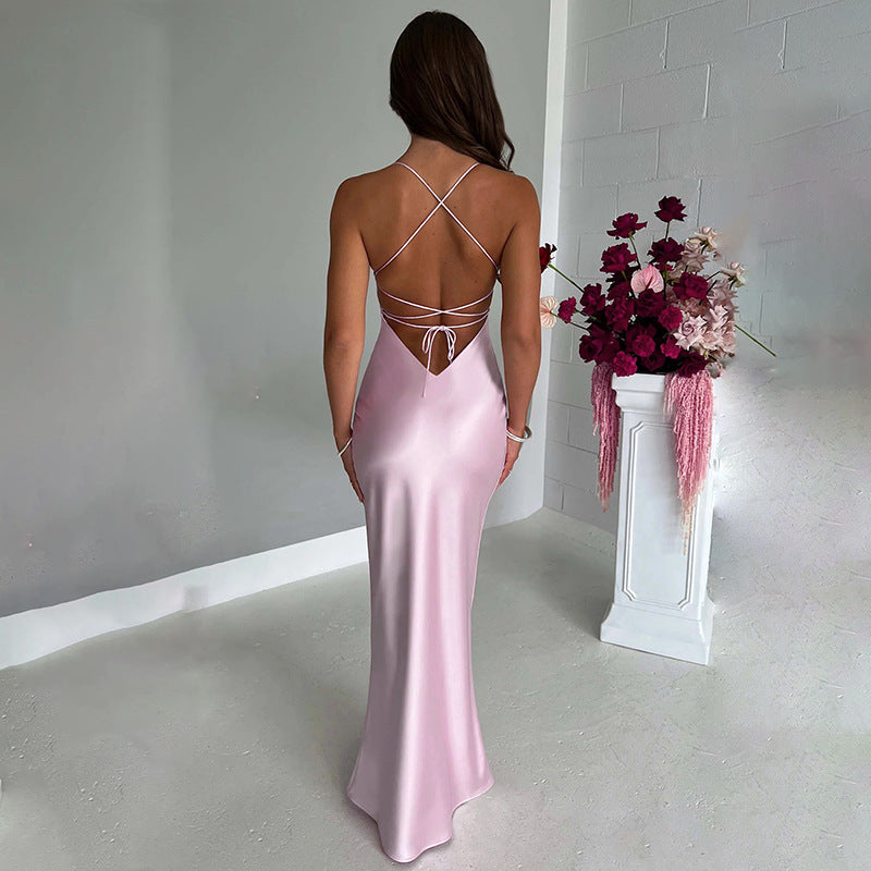 Vestido Gala Satinado de Espalda Descubierta