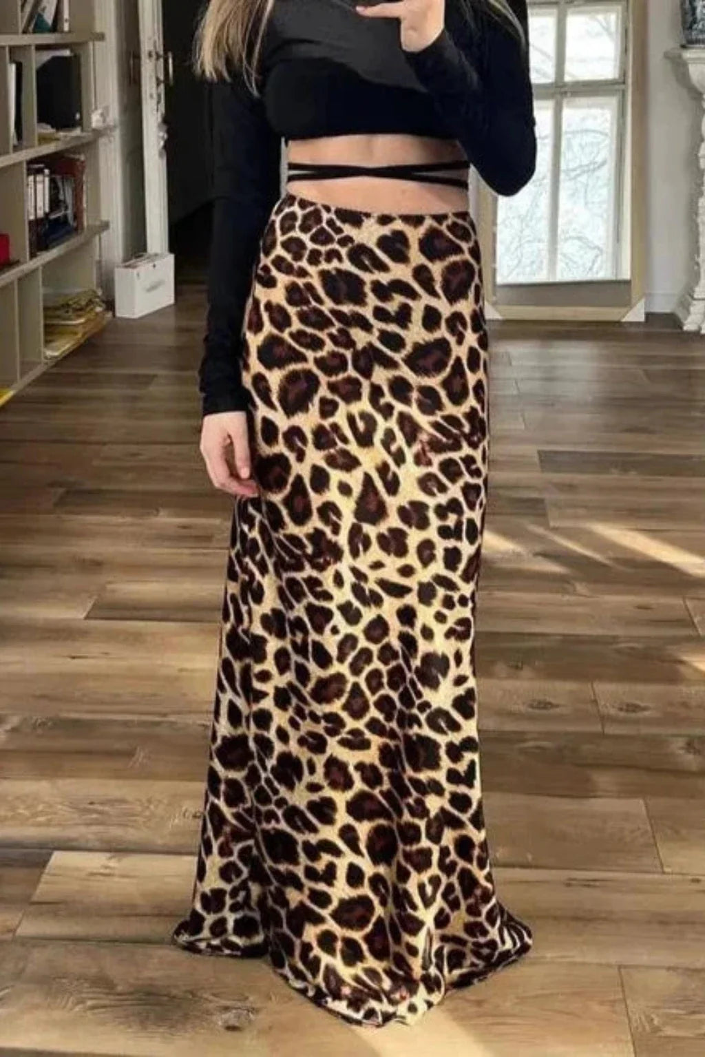 Falda Larga de Estampado Leopardo