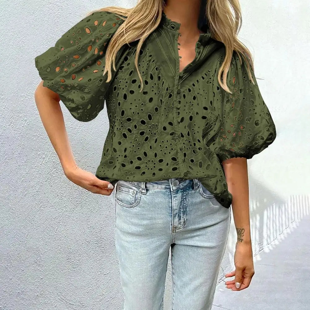 Camisa Floral con Manga Volumen