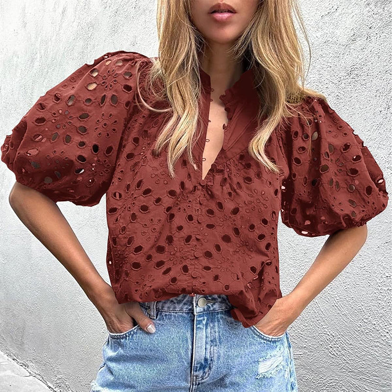Camisa Floral con Manga Volumen
