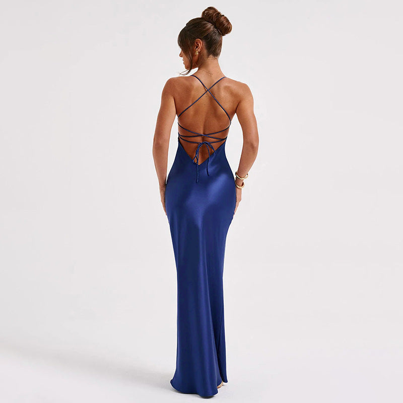 Vestido Gala Satinado de Espalda Descubierta