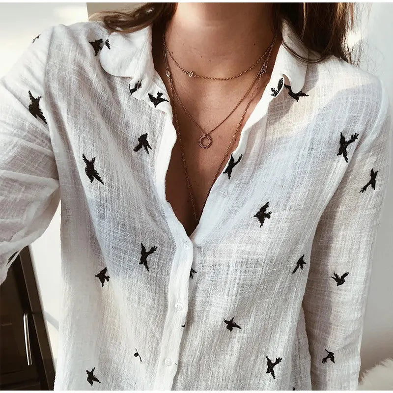 Camisa Estampada de Aves
