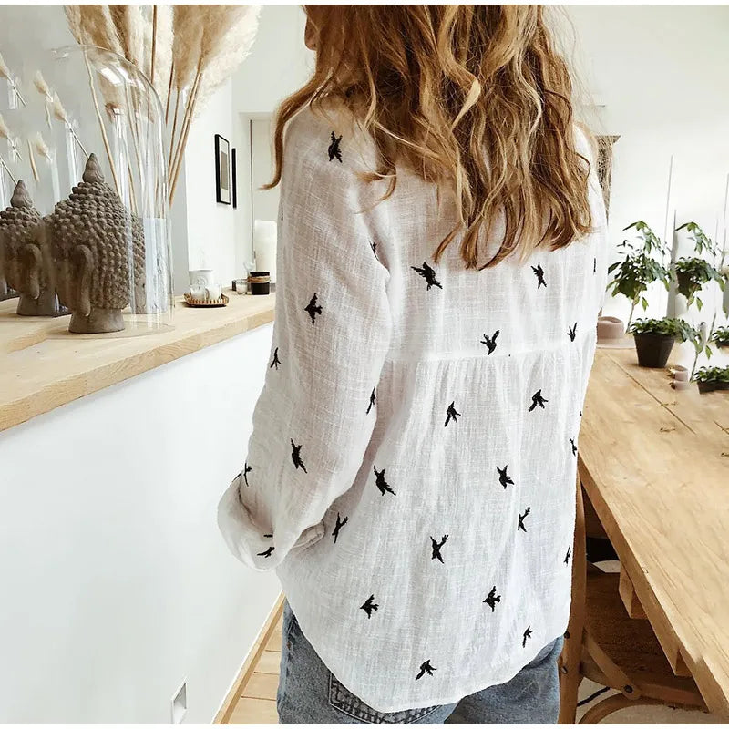 Camisa Estampada de Aves