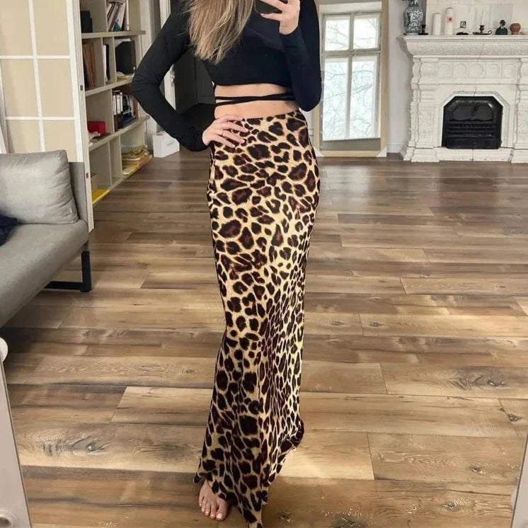 Falda Larga de Estampado Leopardo