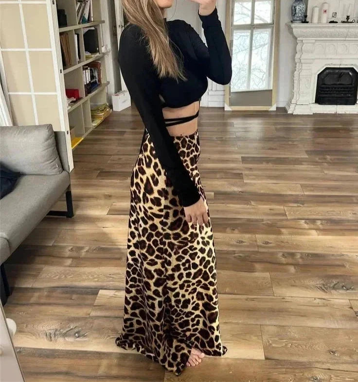 Falda Larga de Estampado Leopardo