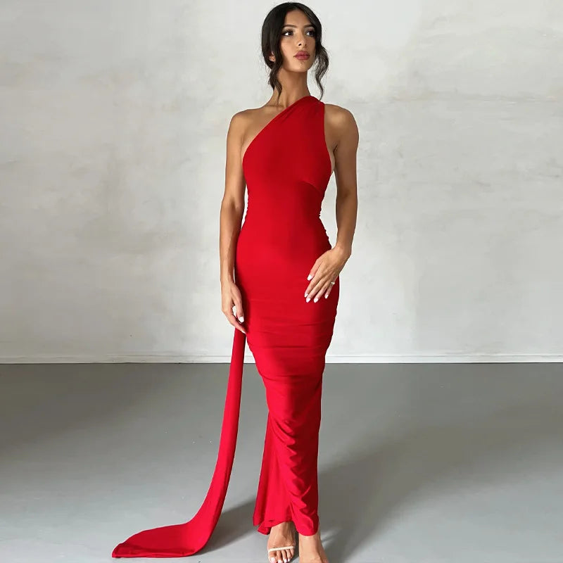 Vestido Asimétrico con Lazo Drapado