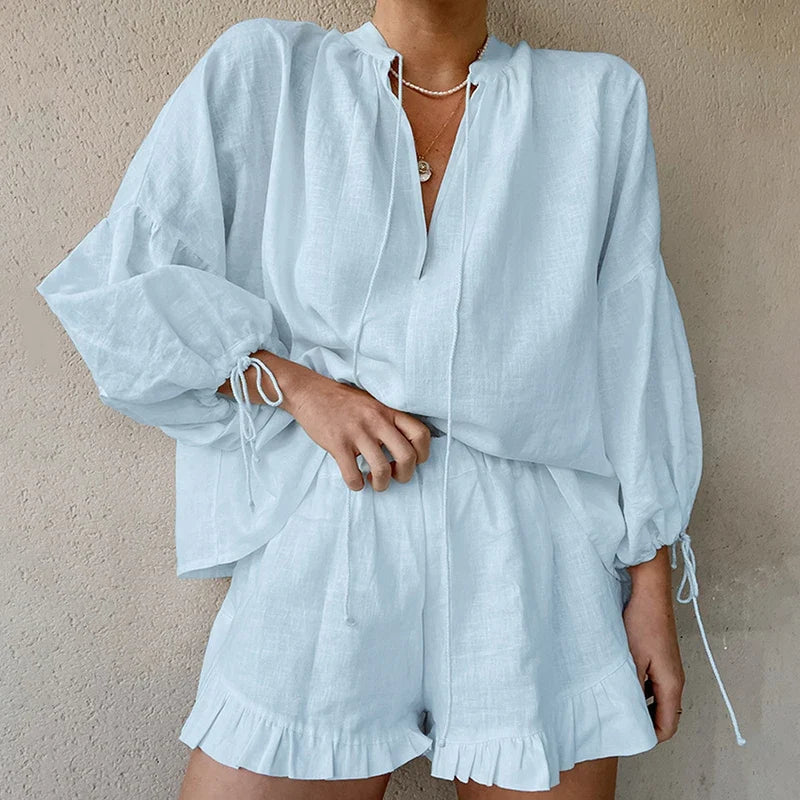 Conjunto de Blusa Volumen y Shorts