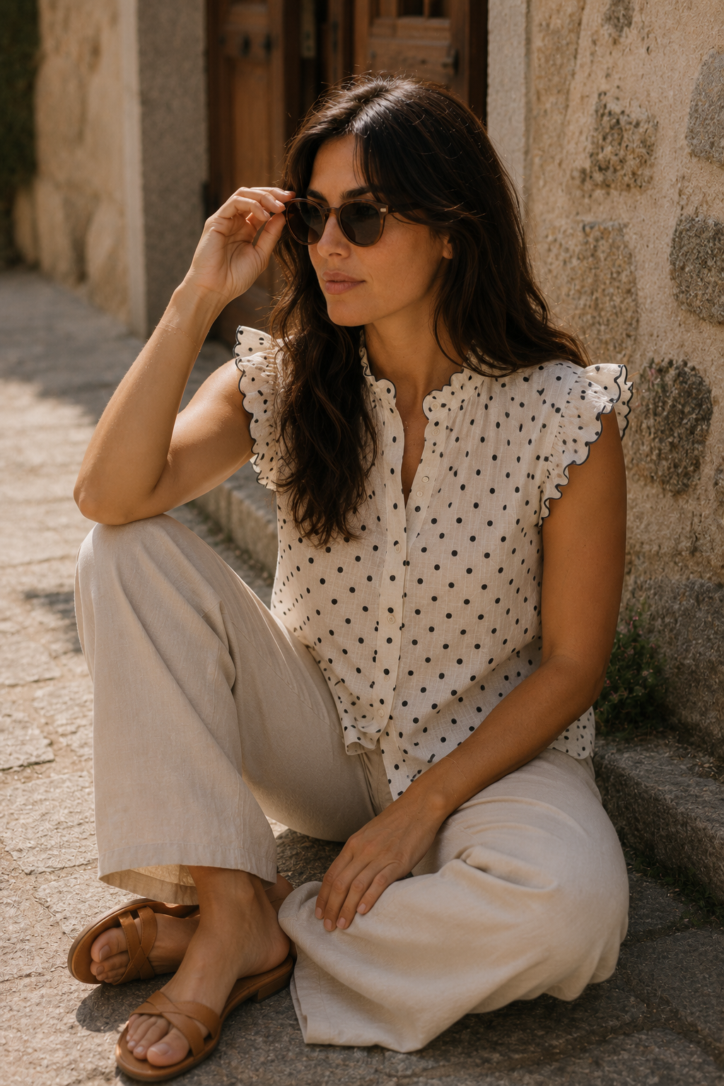 Blusa Capri de Lunares y Volantes