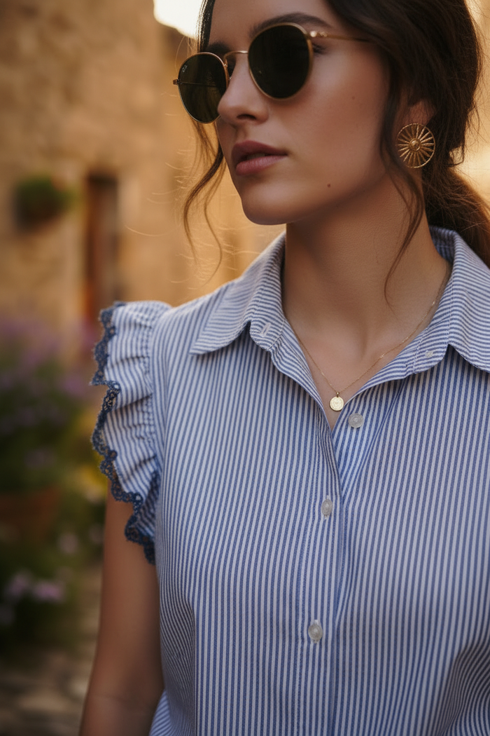 Blusa Lucía de Rayas con Encaje