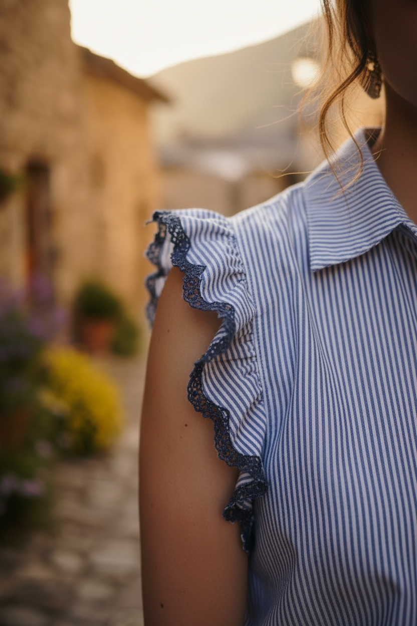 Blusa Lucía de Rayas con Encaje
