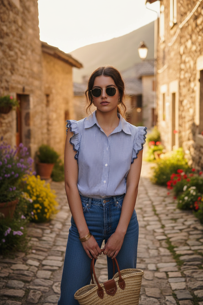 Blusa Lucía de Rayas con Encaje