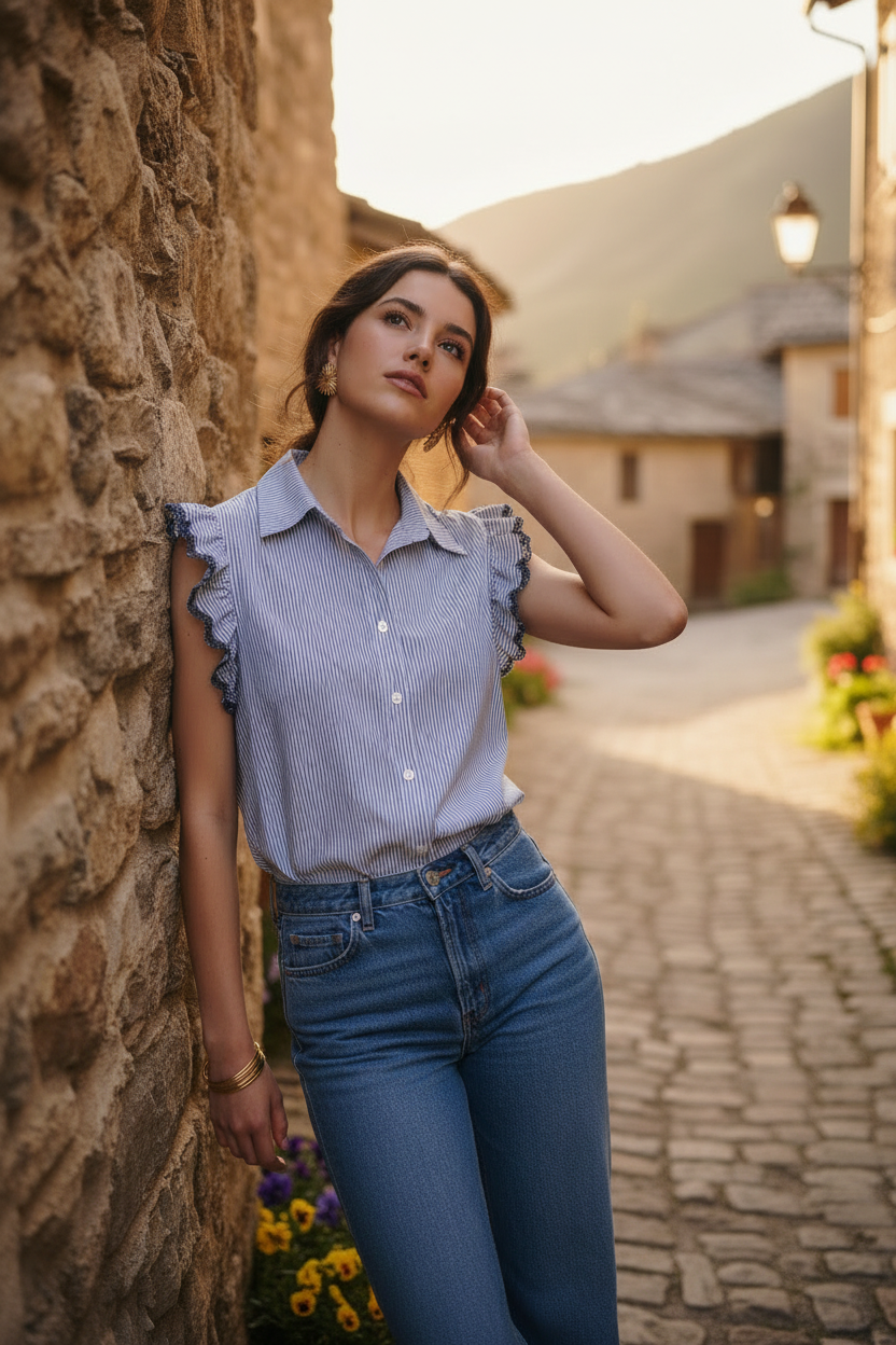 Blusa Lucía de Rayas con Encaje