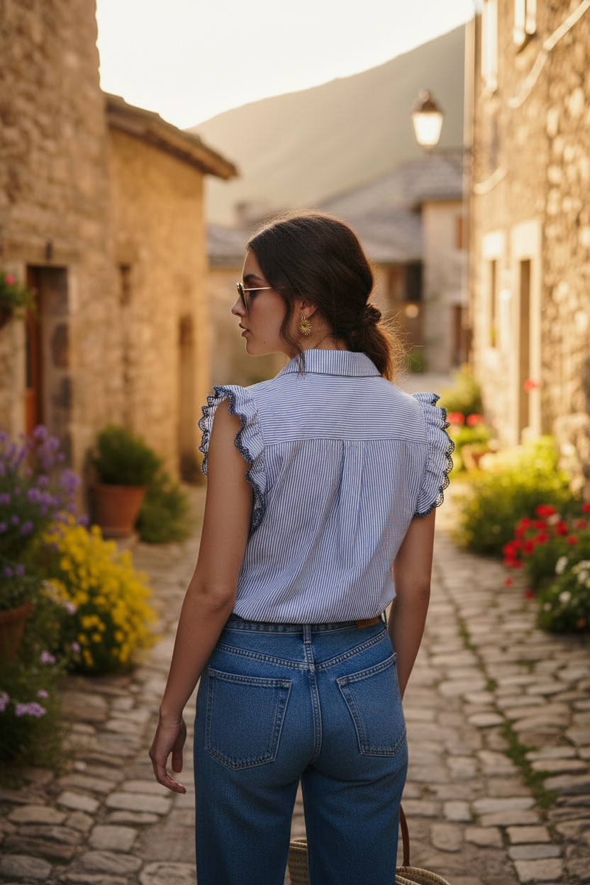 Blusa Lucía de Rayas con Encaje