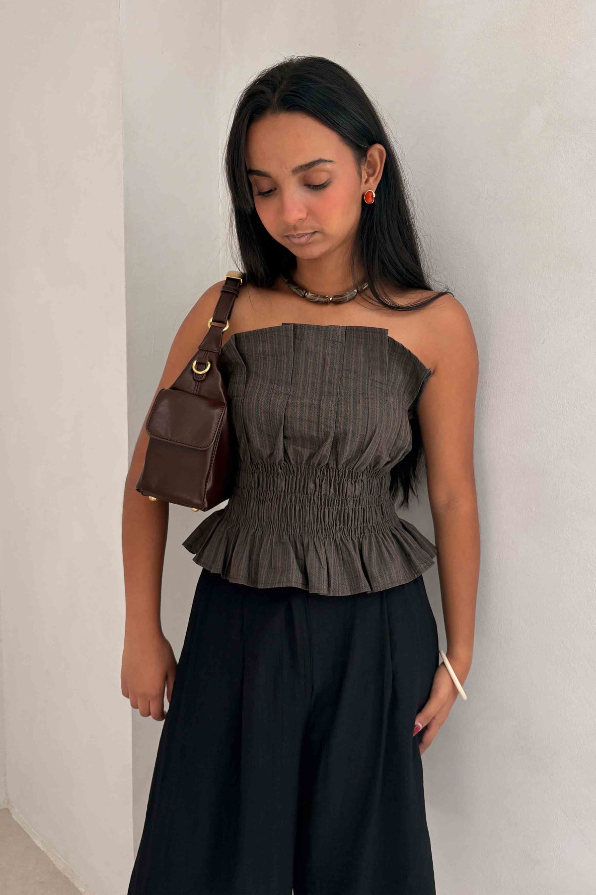 Top Peplum Rayas Marrón