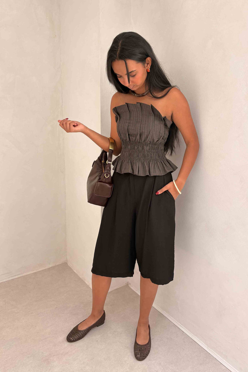 Top Peplum Rayas Marrón